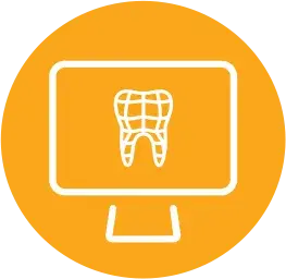 Computer monitor displaying a tooth icon for dental software modeling.