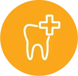 Tooth with medical cross icon representing dental treatment services.
